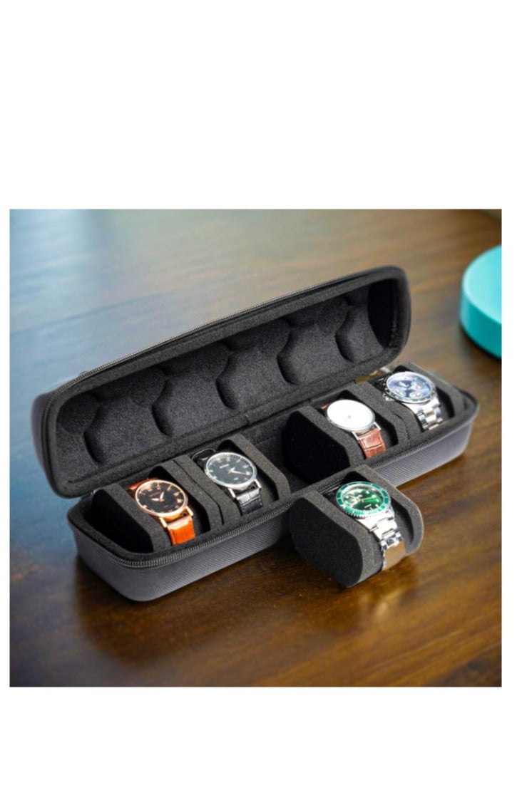 يا كومز قضية السفر الساعة الصلبة ، Yakumuz 5 فتحة Watch Roll Case التخزين والمنظم للرجال والنساء ، مع وسادة ساعة مكافحة الحركة - Image 3