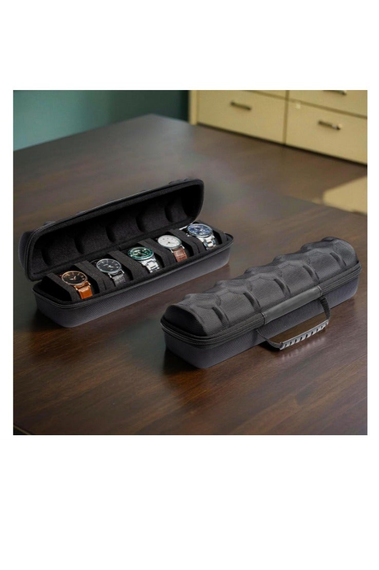 يا كومز قضية السفر الساعة الصلبة ، Yakumuz 5 فتحة Watch Roll Case التخزين والمنظم للرجال والنساء ، مع وسادة ساعة مكافحة الحركة - Image 4