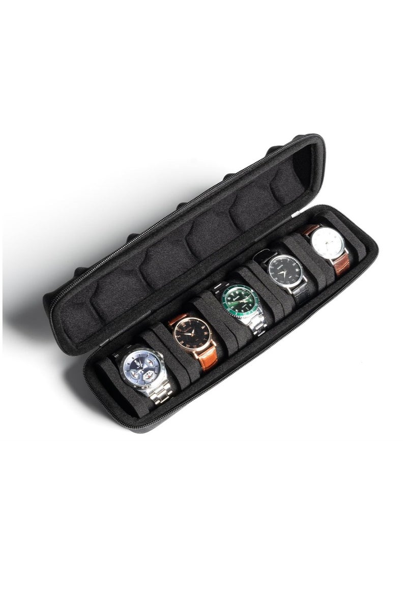 يا كومز قضية السفر الساعة الصلبة ، Yakumuz 5 فتحة Watch Roll Case التخزين والمنظم للرجال والنساء ، مع وسادة ساعة مكافحة الحركة - Image 5