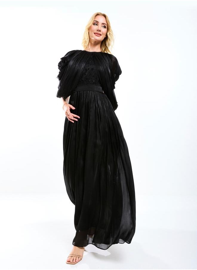 House of Moda House of Moda Draped Cape Sleeve Embellished Bodice A-Line Maxi Dress - Image 5