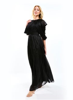 House of Moda Draped Cape Sleeve Embellished Bodice A-Line Maxi Dress by Styli  - Image 3