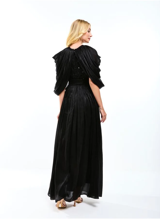 هاوس اوف مودا Draped Cape Sleeve Embellished Bodice A-Line Maxi Dress