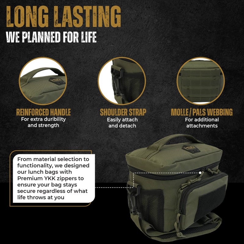 HighSpeedDaddy Tactical Lunch Box For Men Women - Military Grade Insulated Lunch Bag For Work - 10â€x 7.5â€x 6.5â€ (9L) High Capacity Lunch Kit - Reusable, Portable Lunch Cooler For Travel & Picnic - Image 5