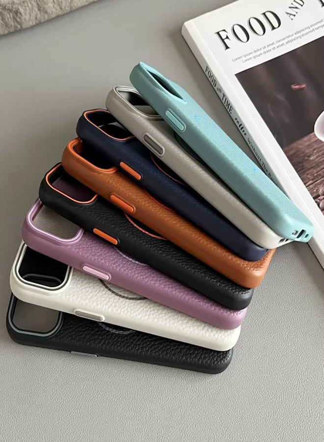 جراب هاتف أيفون ماج سيف لهاتف iPhone 12/12 Pro  جراب جلد بإطار مطاطي عالي الجودة وجراب جلدي رفيع بنمط الليتشي مع حماية عدسة الكاميرا وغطاء مقاوم للصدمات ويدعم الشحن اللاسلكي وغطاء جلدي لهاتف iPhone 12/12 Pro - أسود  - Image 3