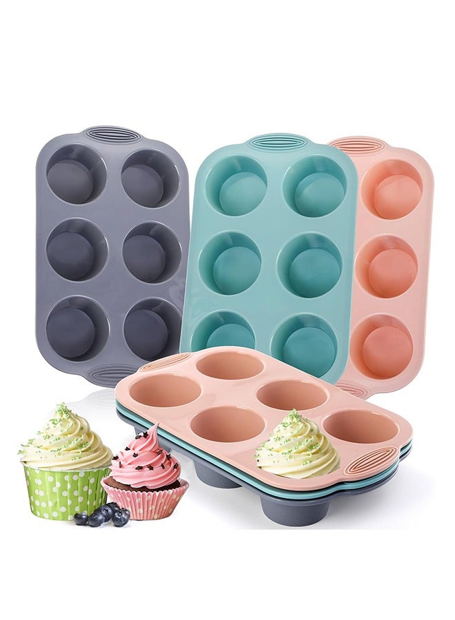 3 قطع من قوالب الكعك المصنوعة من السيليكون، صينية خبز غير لاصقة ذات 6 تجاويف للكعك والكب كيك والبراونيز والمزيد، عبوة آمنة غذائيًا - Image 1