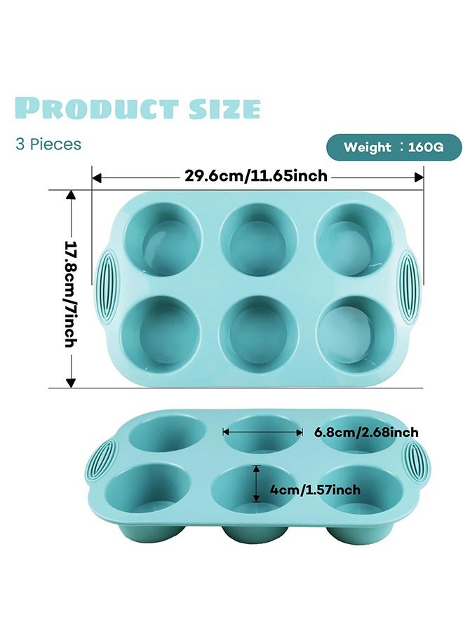 3 قطع من قوالب الكعك المصنوعة من السيليكون، صينية خبز غير لاصقة ذات 6 تجاويف للكعك والكب كيك والبراونيز والمزيد، عبوة آمنة غذائيًا - Image 2