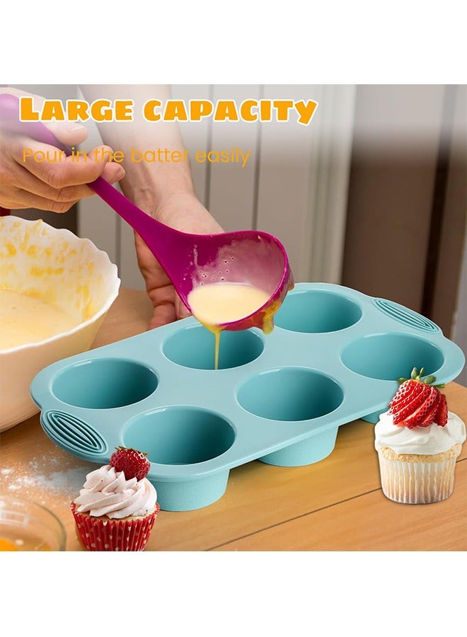 3 قطع من قوالب الكعك المصنوعة من السيليكون، صينية خبز غير لاصقة ذات 6 تجاويف للكعك والكب كيك والبراونيز والمزيد، عبوة آمنة غذائيًا - Image 3