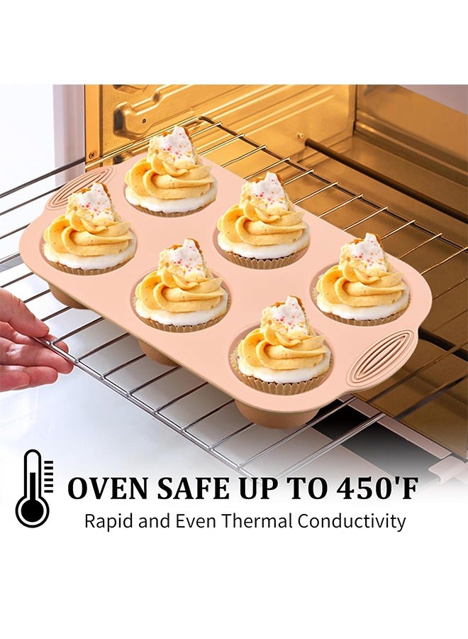 3 قطع من قوالب الكعك المصنوعة من السيليكون، صينية خبز غير لاصقة ذات 6 تجاويف للكعك والكب كيك والبراونيز والمزيد، عبوة آمنة غذائيًا - Image 4