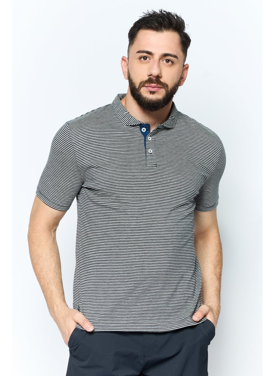 Men Regular Fit Stripe Short Sleeve Polo Shirt, Grey - pzsku/Z0B573F18B7EC729AC2EDZ/45/_/1737642973/bf6949cb-5884-47db-ad69-44d73cc16922