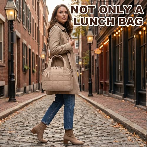 LEDAOU Lunch Box for Women Lunch bag Quilted Puffer Lunch Box with Adjustable Strap Insulated Reusable Lunch Tote for Work School Picnic Travel - Image 3