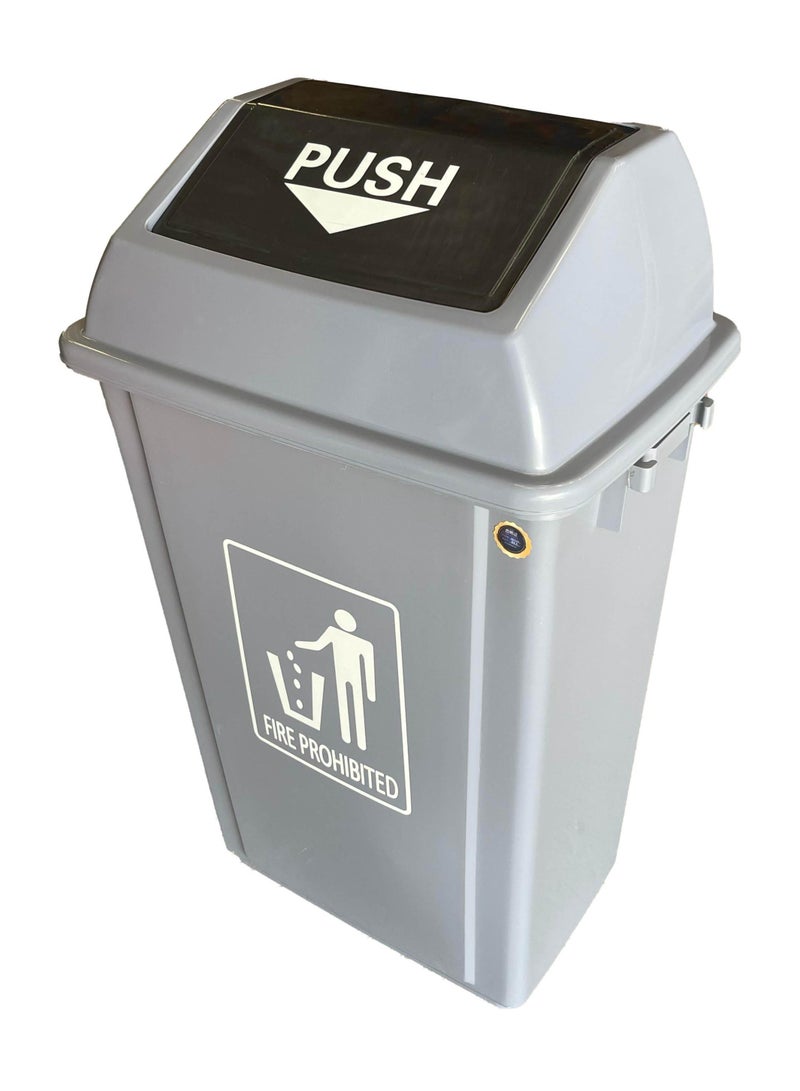 Swing-Lid Trash Bin | Glossy Plastic Finish | Lightweight & Compact | Versatile For Homes, Villas, Offices, Restrooms, Communal Spaces, & More | 60 Liters | Grey