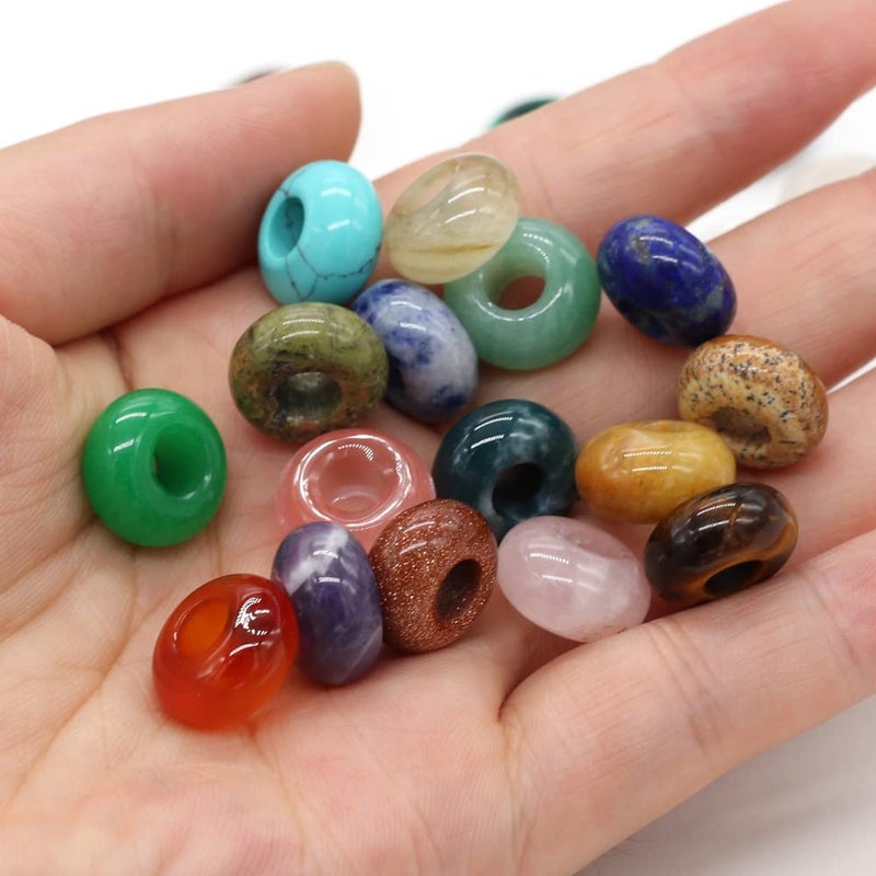 Zotoone 30pcs Natural Semi-Precious Stone Large Hole Loose Beads Abacus Shape Fashionable Opal Amethyst Unakite Rose Quartz Charm Beads for Making Necklace Bracelet - Image 3