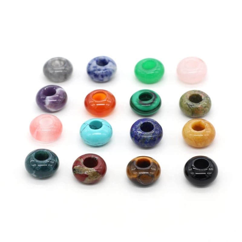 Zotoone 30pcs Natural Semi-Precious Stone Large Hole Loose Beads Abacus Shape Fashionable Opal Amethyst Unakite Rose Quartz Charm Beads for Making Necklace Bracelet - Image 2