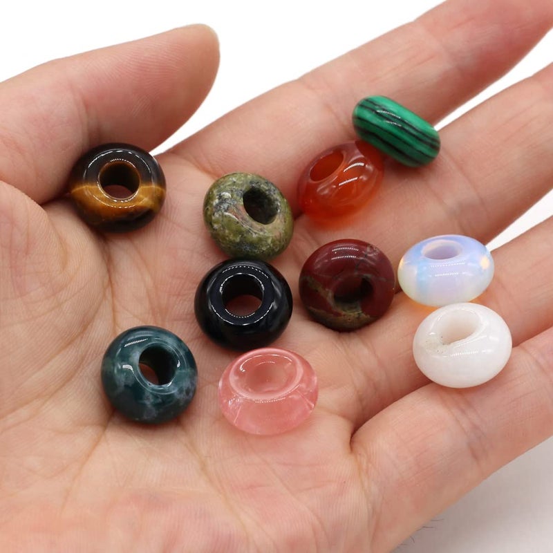 Zotoone 30pcs Natural Semi-Precious Stone Large Hole Loose Beads Abacus Shape Fashionable Opal Amethyst Unakite Rose Quartz Charm Beads for Making Necklace Bracelet - Image 5