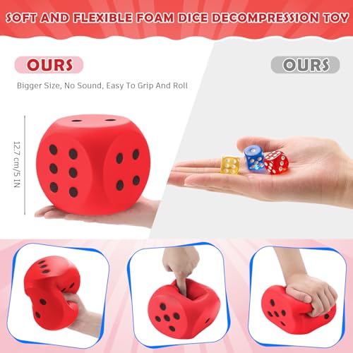 Zomiboo Large 5 Inch Foam Dice Jumbo 6 Sided Giant Dice for Casino Party Classroom Anxiety Stress Relieve Ball Toy Gifts for Adults Kids Board Game to Get Your Lucky NumbersRed - Image 5