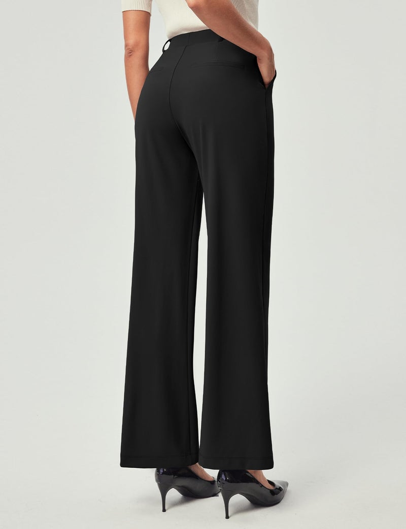 IUGA Womens Dress Pants Wide Leg Pull On Stretchy Work Pants Women High Waisted Business Casual Trousers with Pockets - Image 1