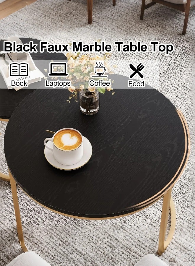 TELANPU Nesting Coffee Tables, Set of 2 Modern Round Stacking End Tables with Gold Metal Frame & Faux Marble Top, Space-Saving Side Tables for Living Room, Bedroom, Black - Image 4