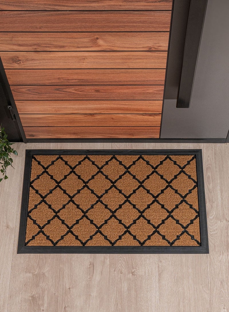 ZYMTA Premium Hexagon Lattice Pattern Welcome Mat | Heavy-Duty Non-Skid Entrance Rug | 46 x 76 cm | Ideal for Front Door, Patio, Hallway, Kitchen | Fade-Resistant Light Brown & Black Design Floor Mat - Image 1
