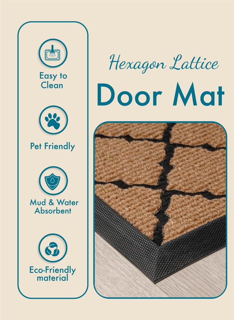 ZYMTA Premium Hexagon Lattice Pattern Welcome Mat | Heavy-Duty Non-Skid Entrance Rug | 46 x 76 cm | Ideal for Front Door, Patio, Hallway, Kitchen | Fade-Resistant Light Brown & Black Design Floor Mat - Image 2