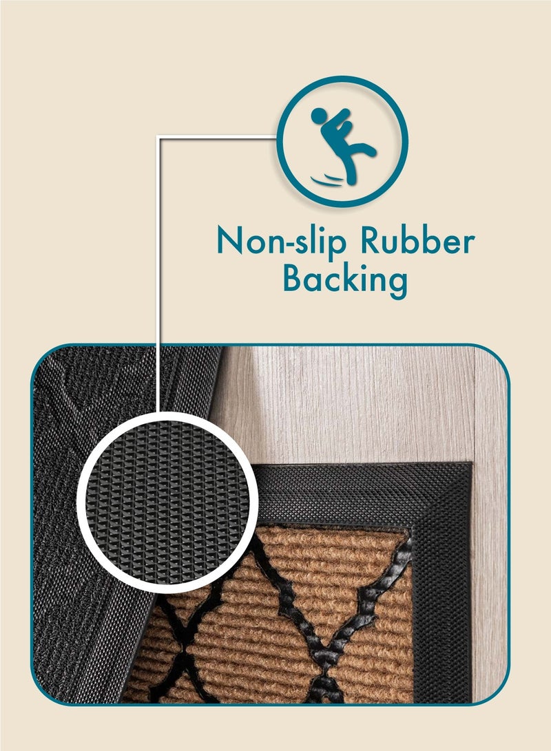 ZYMTA Premium Hexagon Lattice Pattern Welcome Mat | Heavy-Duty Non-Skid Entrance Rug | 46 x 76 cm | Ideal for Front Door, Patio, Hallway, Kitchen | Fade-Resistant Light Brown & Black Design Floor Mat - Image 4
