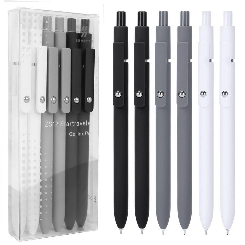FIOVER Gel Pens, 6pcs 0.5mm Fine Point Black Ink, Smooth Writing Pens for Journaling, Nurse Aesthetic Cute Office School Supplies, Gifts for Women and Men(6Pcs Black White Grey-Black Ink) - Image 1