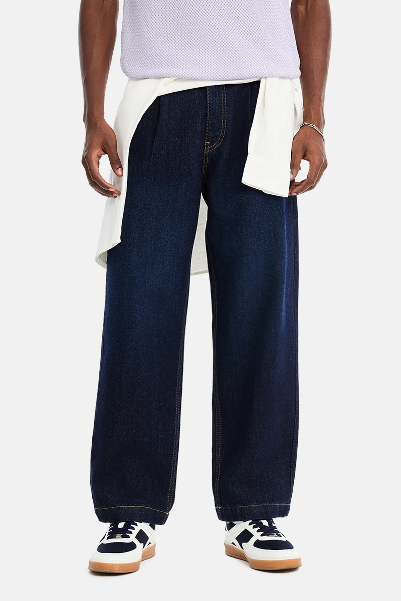 سنيتش Indigo Solid Loose Fit Streetwear Jeans