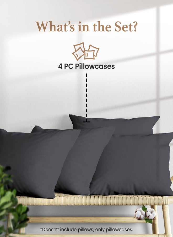 Good Sleep Bedding 1000 TC Dark Gray King Pillowcases Set of 4 100% Egyptian Cotton Pillow Cases with Long Staple Cotton & Sateen Weave, Silky Soft Hotel - Like Bed Pillow Covers for Comfy Sleeping, Snug Fit - Image 2