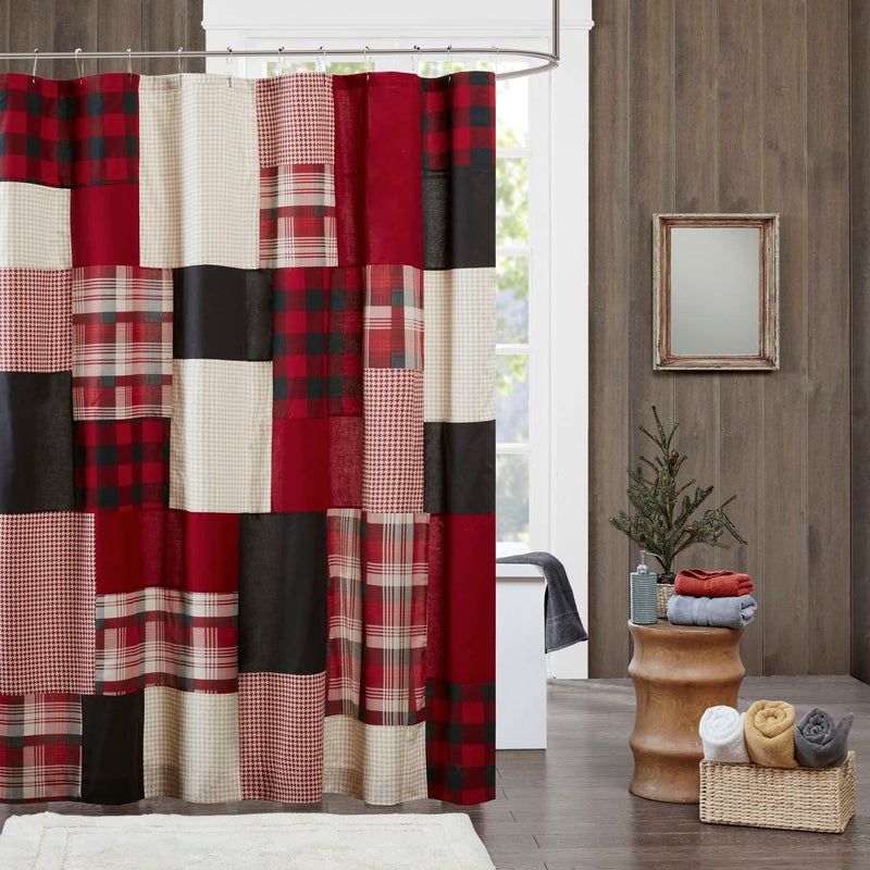 Woolrich Sunset Cotton Shower Curtain Plaid LodgeCabin Shower Curtains for Bathroom 72 X 72 Red