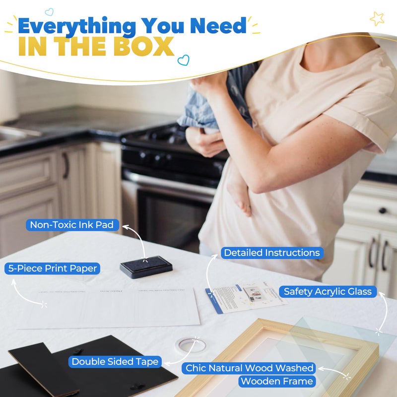 Bubzi Co Baby Handprint Kit & Footprint Photo Frame for Newborn Girls and Boys  Unique Baby Shower Gifts Set for Registry  Memorable Keepsake Decorations for Room Wall or Nursery Decor (Natural Wood) - Image 2