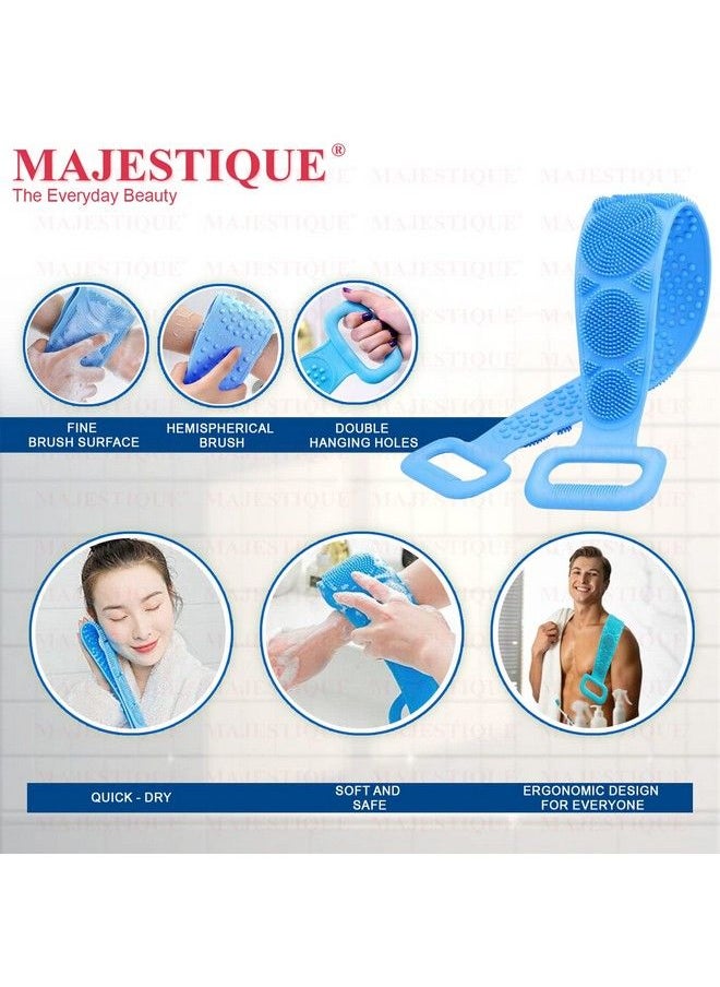 MAJESTIQUE Silicone Brush With Bath Belt For Shower Silicone Back Scrubber For Easy Clean Exfoliating Body Suitable For All Skin Types Women Men Color May Vary  - Image 5