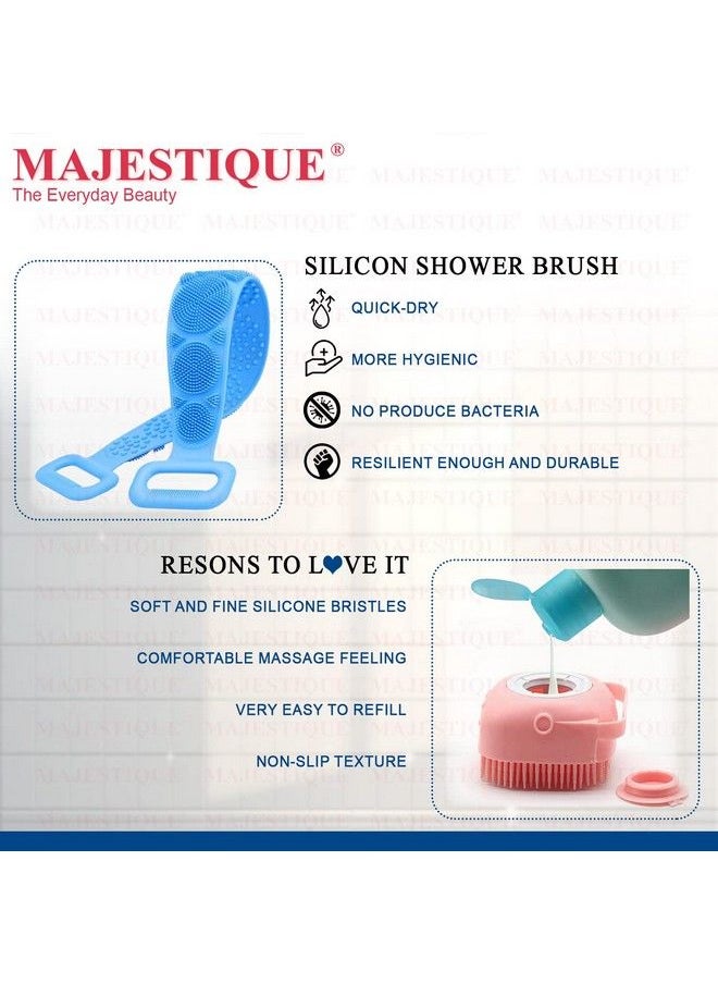 MAJESTIQUE Silicone Brush With Bath Belt For Shower Silicone Back Scrubber For Easy Clean Exfoliating Body Suitable For All Skin Types Women Men Color May Vary  - Image 4