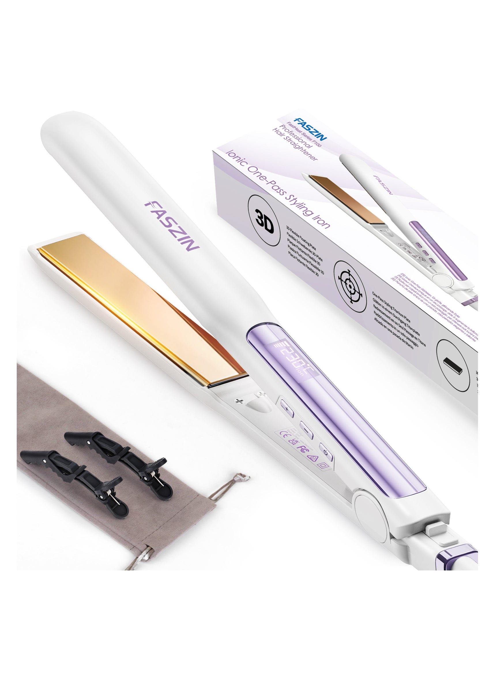 Ionic Hair Straightener Fast Heating Titanium Flat with Negative Ions to Create Sleek Style 3D Floating Wide Plate for both Thick and Thin Hair 