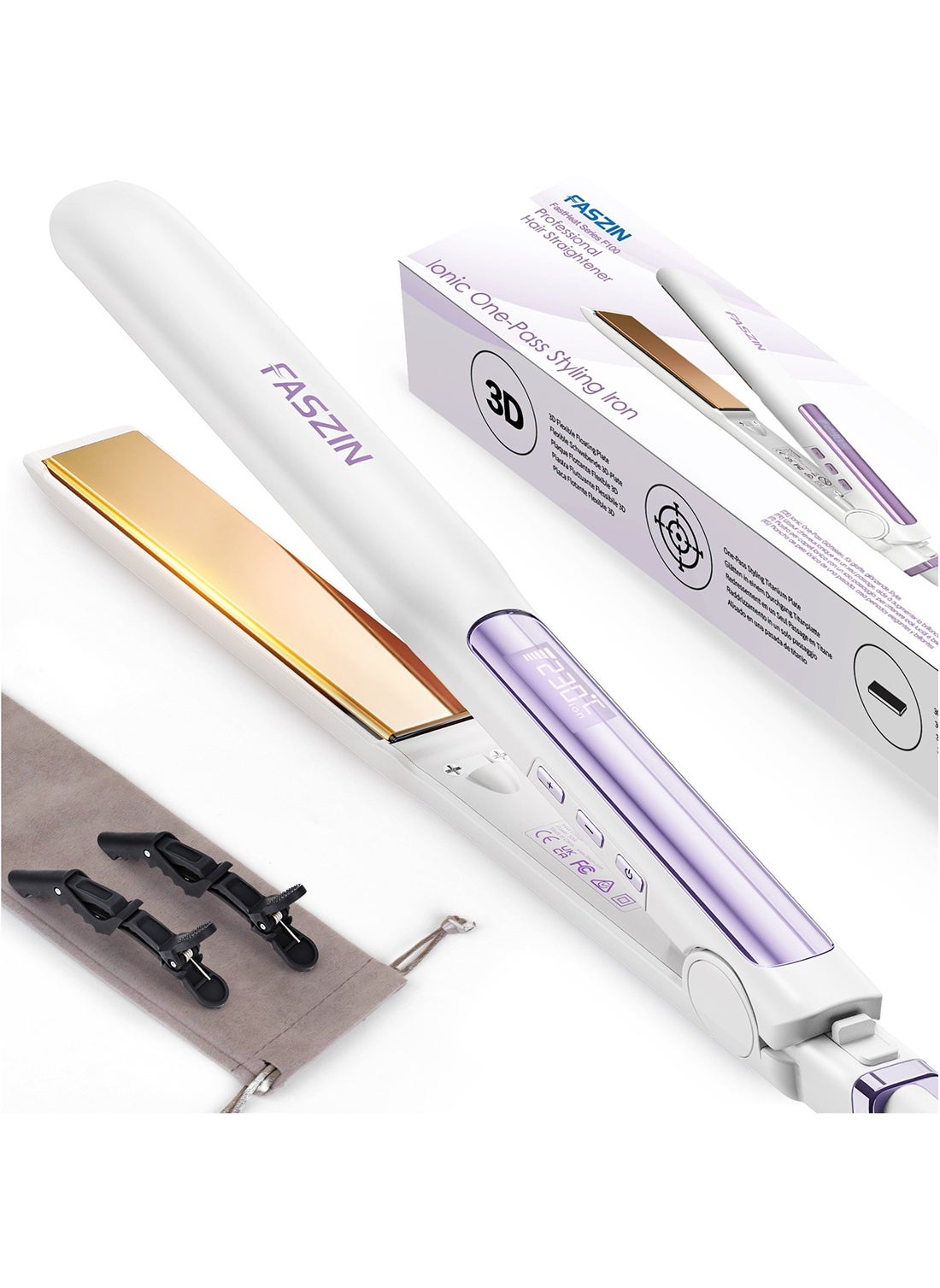 Ionic Hair Straightener Fast Heating Titanium Flat with Negative Ions to Create Sleek Style 3D Floating Wide Plate for both Thick and Thin Hair 