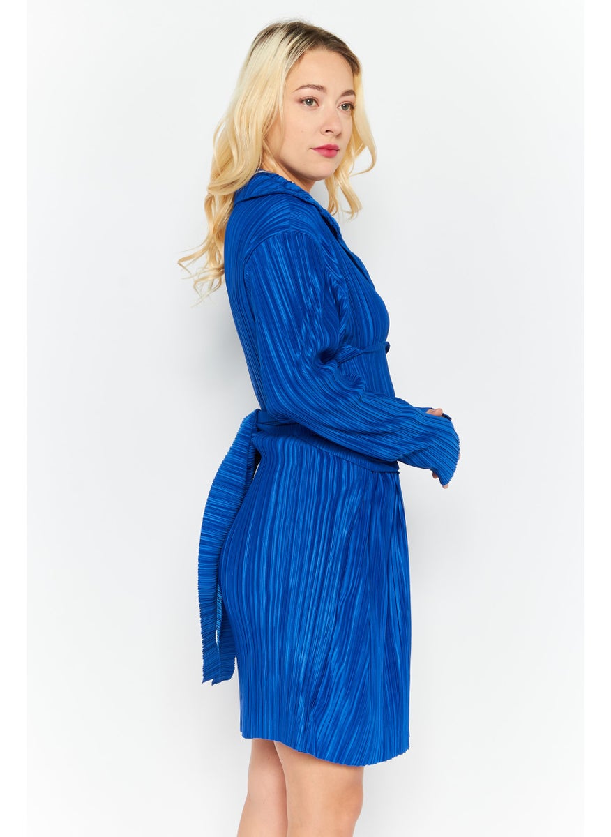 I SAW IT FIRST - Women Pleated Tie Waist Mini Dress, Colbat - Image 1