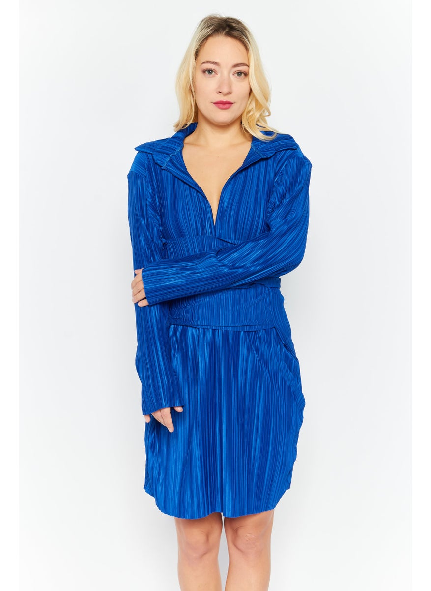 I SAW IT FIRST - Women Pleated Tie Waist Mini Dress, Colbat - Image 1