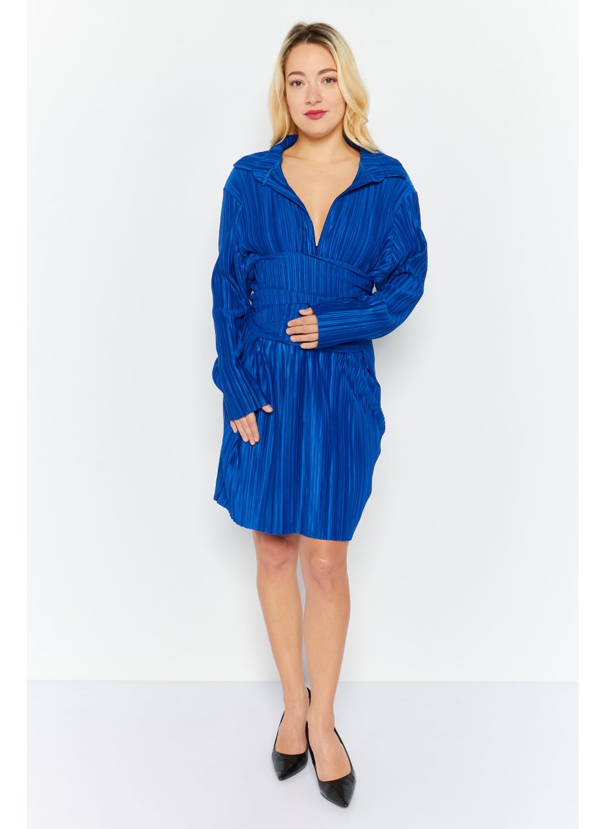 I SAW IT FIRST - Women Pleated Tie Waist Mini Dress, Colbat - Image 1