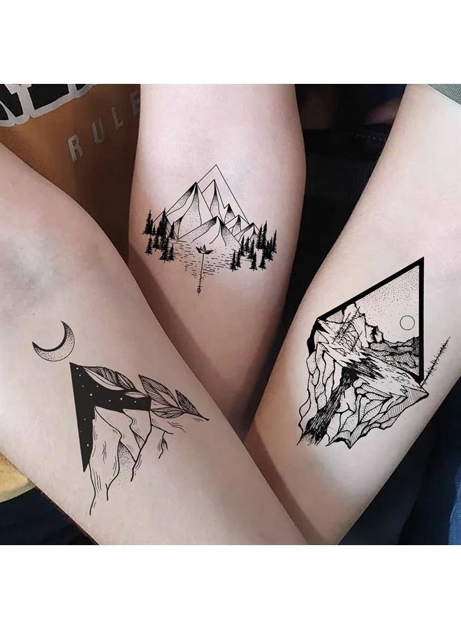 GOROMON 52 Sheets Small Black Mountain Temporary Tattoos For Men Women Adult, Geometric Sea Weave Forest Pine Tree Realistic Tattoo Sticker For Kids Children, Moon Sun Star Triangle Tatoos Outer Space - Image 3