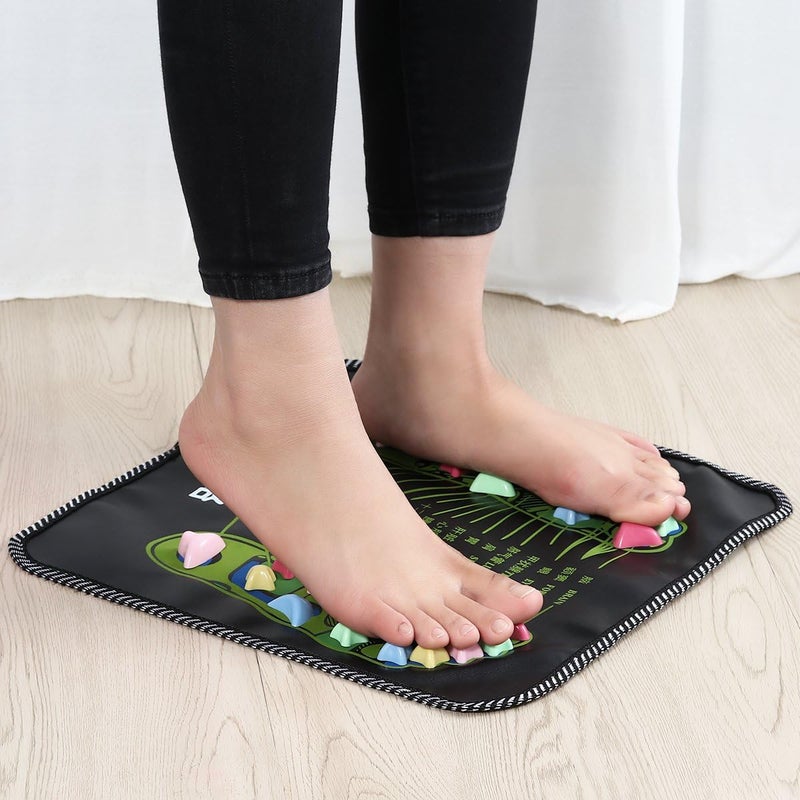 ROSENICE Reflexology Massage Mat Foot Stone Foot Leg Pain Walk Massager Mat Mat Pad Massager Black - Image 5
