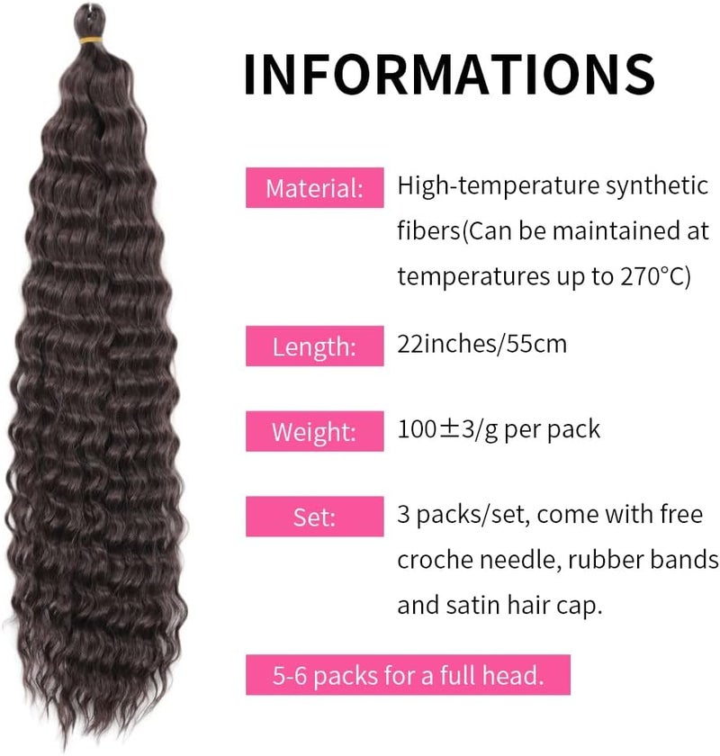 DSOAR 22 Inch 3 Packs Deep Twist Crochet Hair Ocean Wave Curly Bohemian Crochet Braids Deep Wave Hair Bundles Synthetic Hair Extensions for Women Girls - Image 2