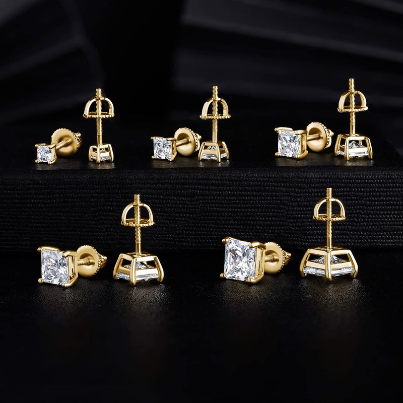 MDFUN 18K Gold Plated Princess Cut Cubic Zirconia Screw Back Stud Earring Pack of 5 Pairs (5 Pairs) - Image 4
