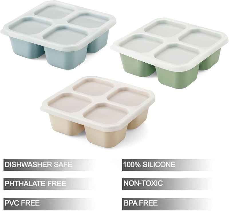 PandaEar 3 Pack Snack Containers, 4 Compartment Silicone Bento Lunch Snack Box with Lids, Reusable Divided Meal Snack Containers for Adults Kids Toddler, Food Storage Containers for School Work Travel - Image 5
