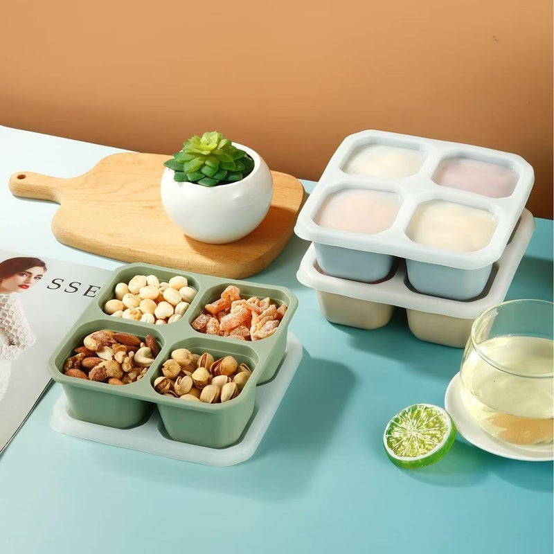 PandaEar 3 Pack Snack Containers, 4 Compartment Silicone Bento Lunch Snack Box with Lids, Reusable Divided Meal Snack Containers for Adults Kids Toddler, Food Storage Containers for School Work Travel - Image 2