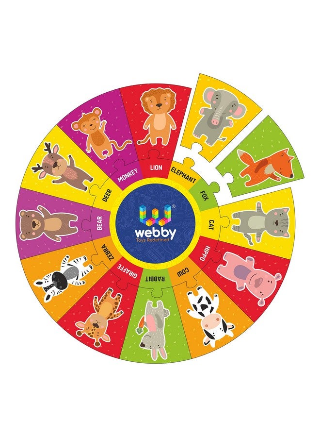 Webby Animal Wooden Round Jigsaw Floor Puzzle, 13 Pcs - Image 1