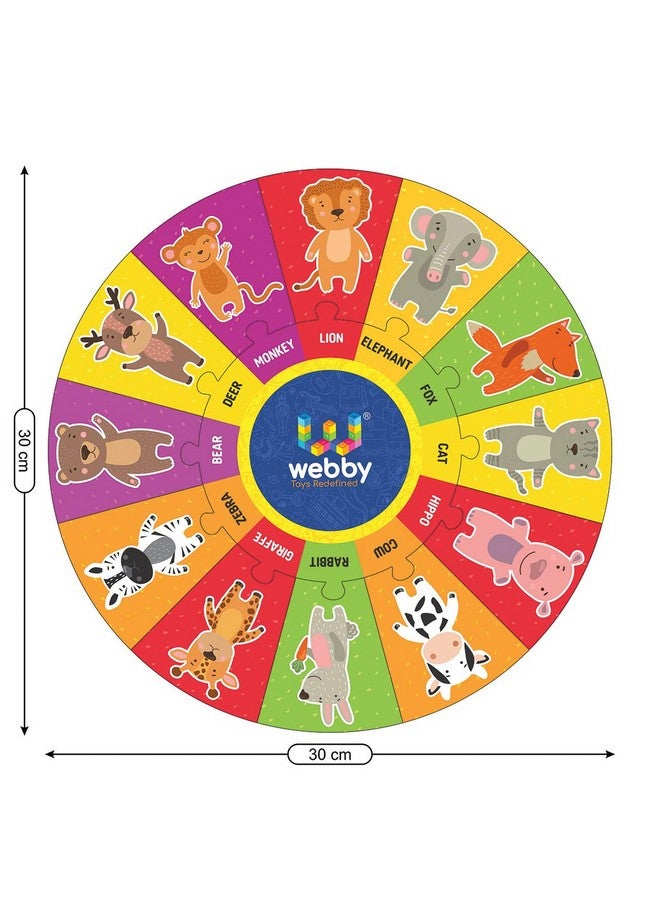 Webby Animal Wooden Round Jigsaw Floor Puzzle, 13 Pcs - Image 4