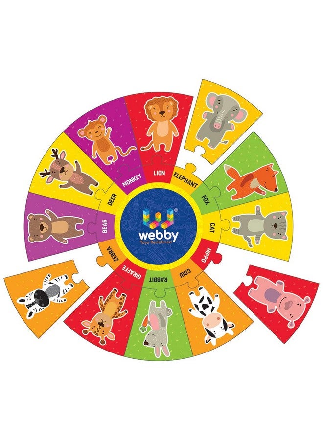Webby Animal Wooden Round Jigsaw Floor Puzzle, 13 Pcs - Image 3