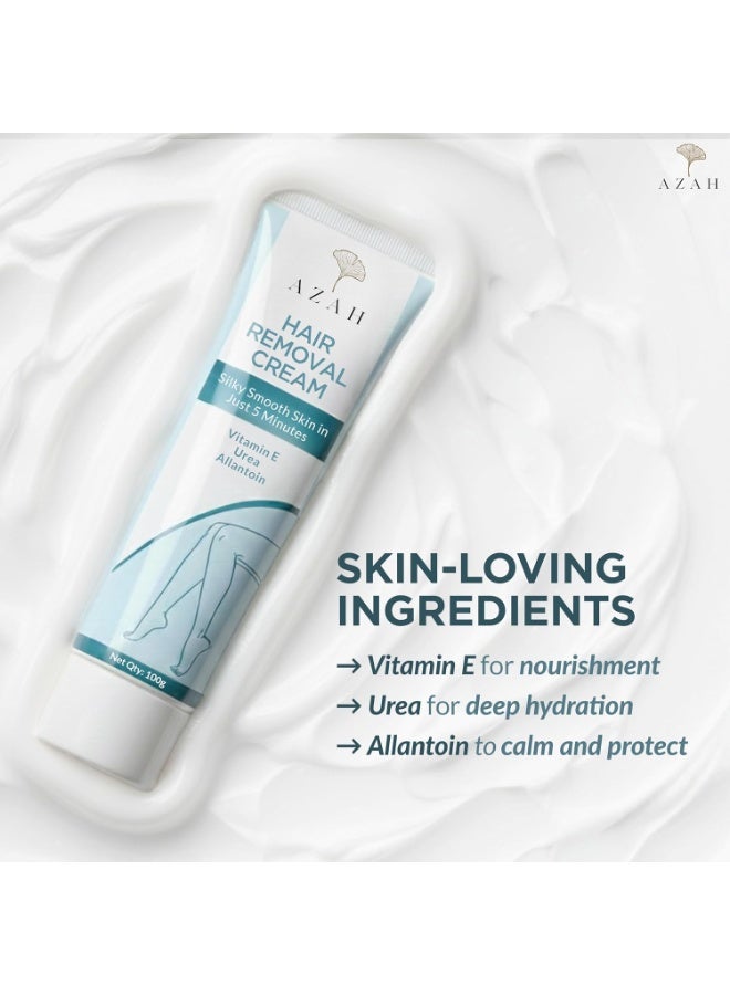 Azah Hair Removal Cream for Women [100 GM] | Bikini Hair Removal Cream with Vitamin E, Urea & Allantoin | Fast & Painless Hair Remover | Ideal for Arm, Underarm, Leg - Image 4