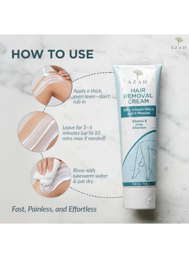 Azah Hair Removal Cream for Women [100 GM] | Bikini Hair Removal Cream with Vitamin E, Urea & Allantoin | Fast & Painless Hair Remover | Ideal for Arm, Underarm, Leg - Image 3