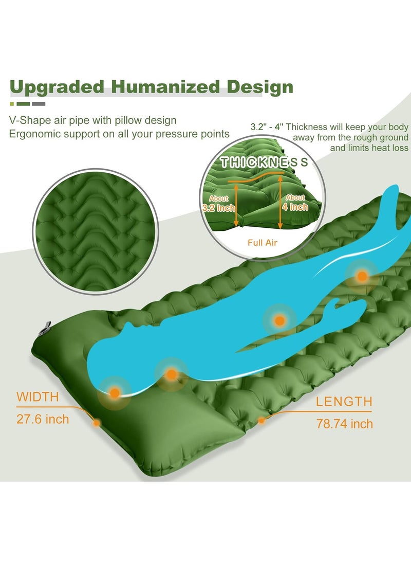 Generic Sleeping Pad, Extra Thickness 10cm Inflatable Camping Sleeping Mat with Pillow Built-in Foot Press, Compact Ultralight Camping Air Mattress for Backpacking, Hiking, Tent(Green) - Image 2