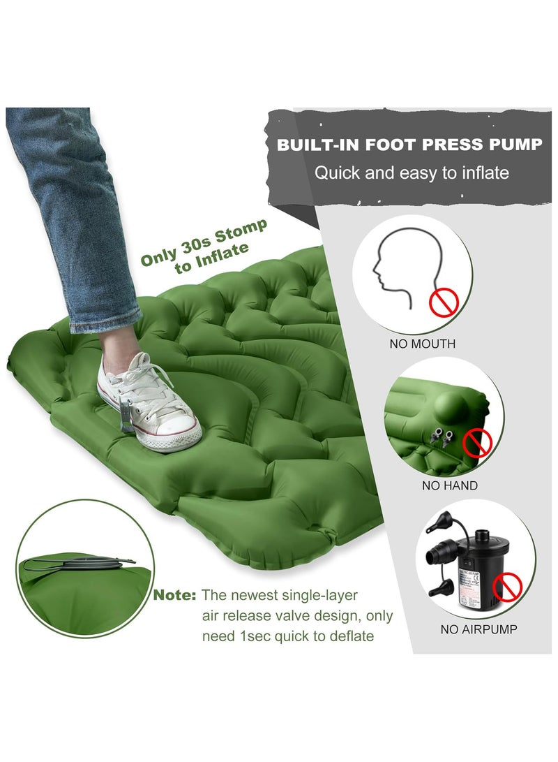 Generic Sleeping Pad, Extra Thickness 10cm Inflatable Camping Sleeping Mat with Pillow Built-in Foot Press, Compact Ultralight Camping Air Mattress for Backpacking, Hiking, Tent(Green) - Image 3