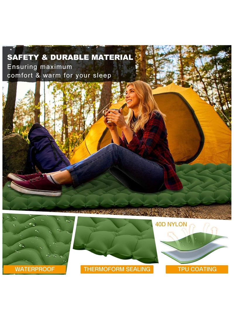 Generic Sleeping Pad, Extra Thickness 10cm Inflatable Camping Sleeping Mat with Pillow Built-in Foot Press, Compact Ultralight Camping Air Mattress for Backpacking, Hiking, Tent(Green) - Image 4